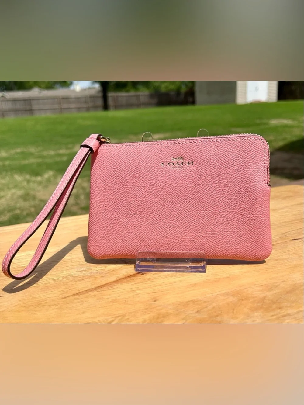 Coach Bubblegum Pink Leather Wristlet Corner Zip NWT - Picture 2 of 16